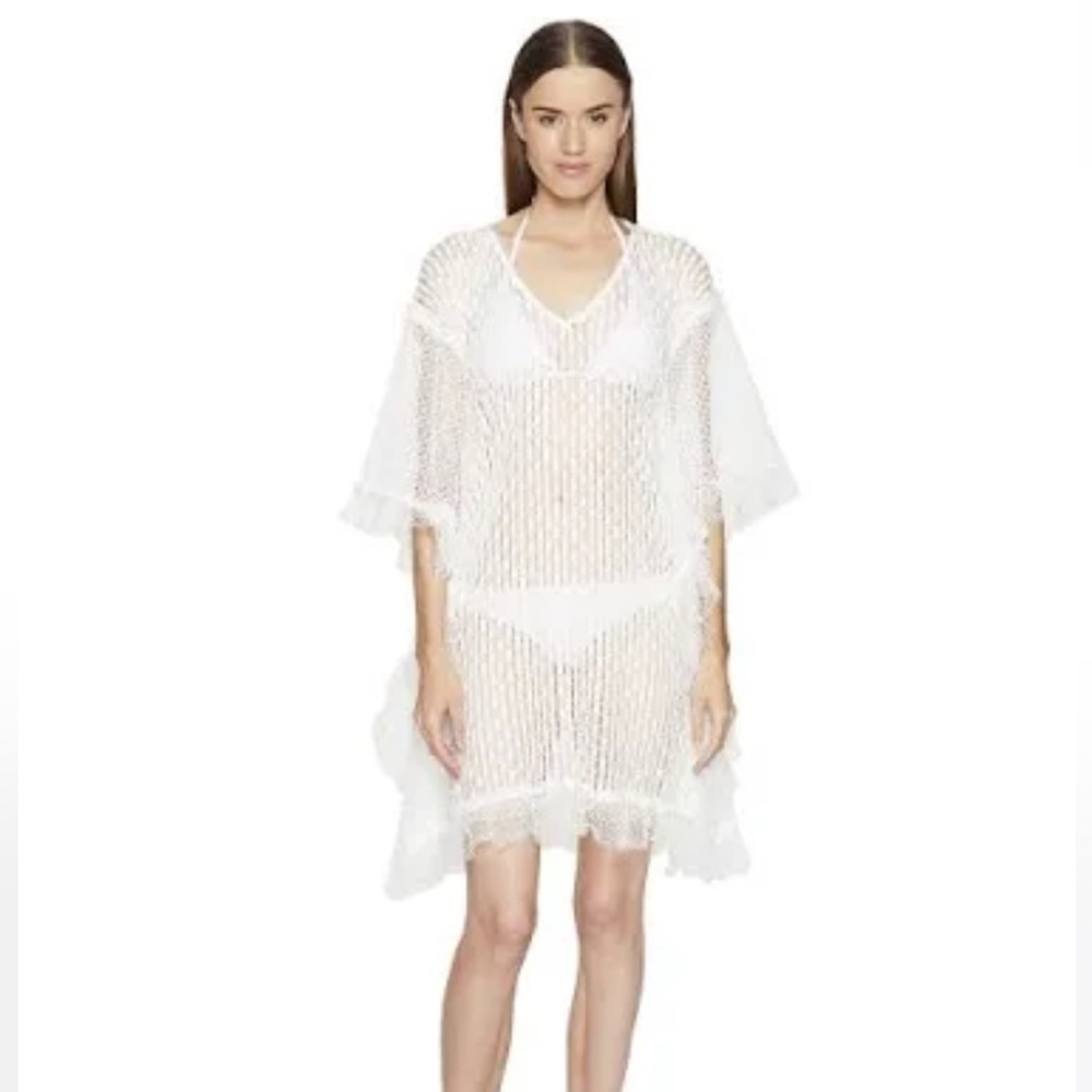 Jonathan Simkhai white mini basketweave coverup caftan. Never worn. Size Medium